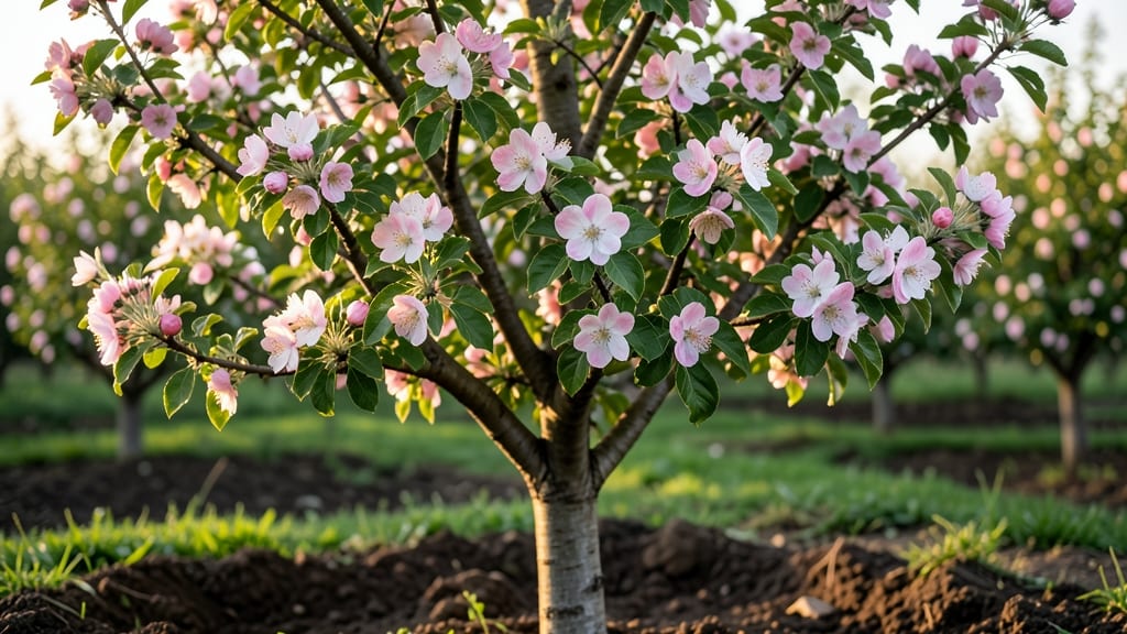 Honeycrisp Apple Tree Blossoms: Pink and White Floral Display in Early Spring