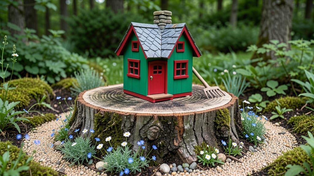 Tree Stump Gnome House Roof: Whimsical Fairy-Tale Topper for Garden Magic