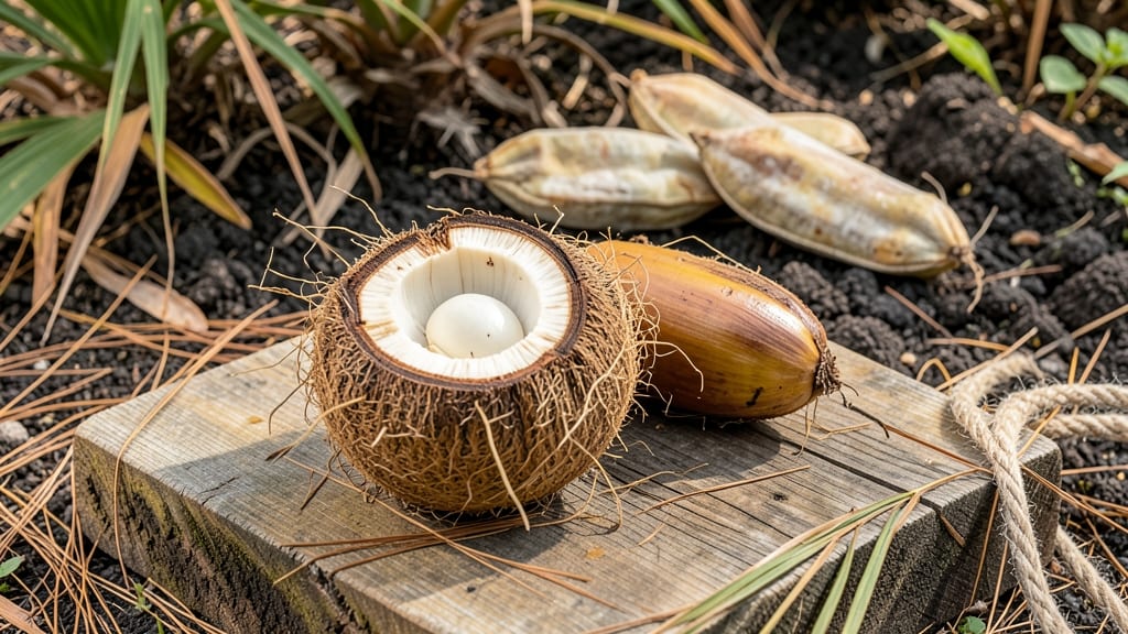 Palm Tree Seed Pod Art: Textured Natural Sculptures for Garden Elegance
