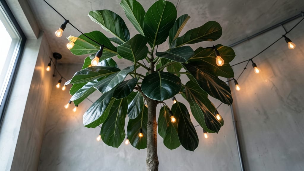 Schefflera Tree With Warm Edison Bulbs