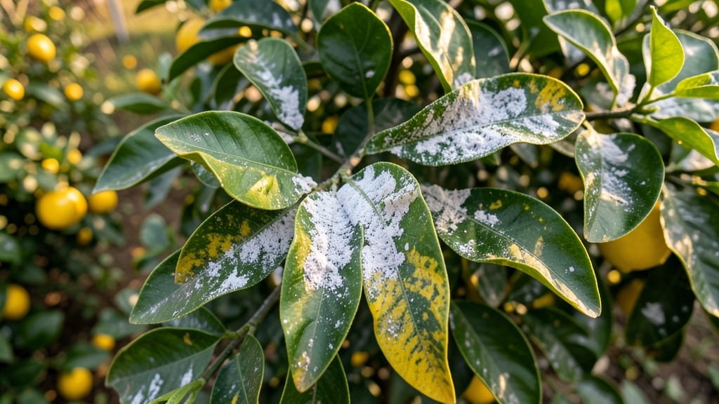 Powdery Mildew on Lemon Tree Leaves