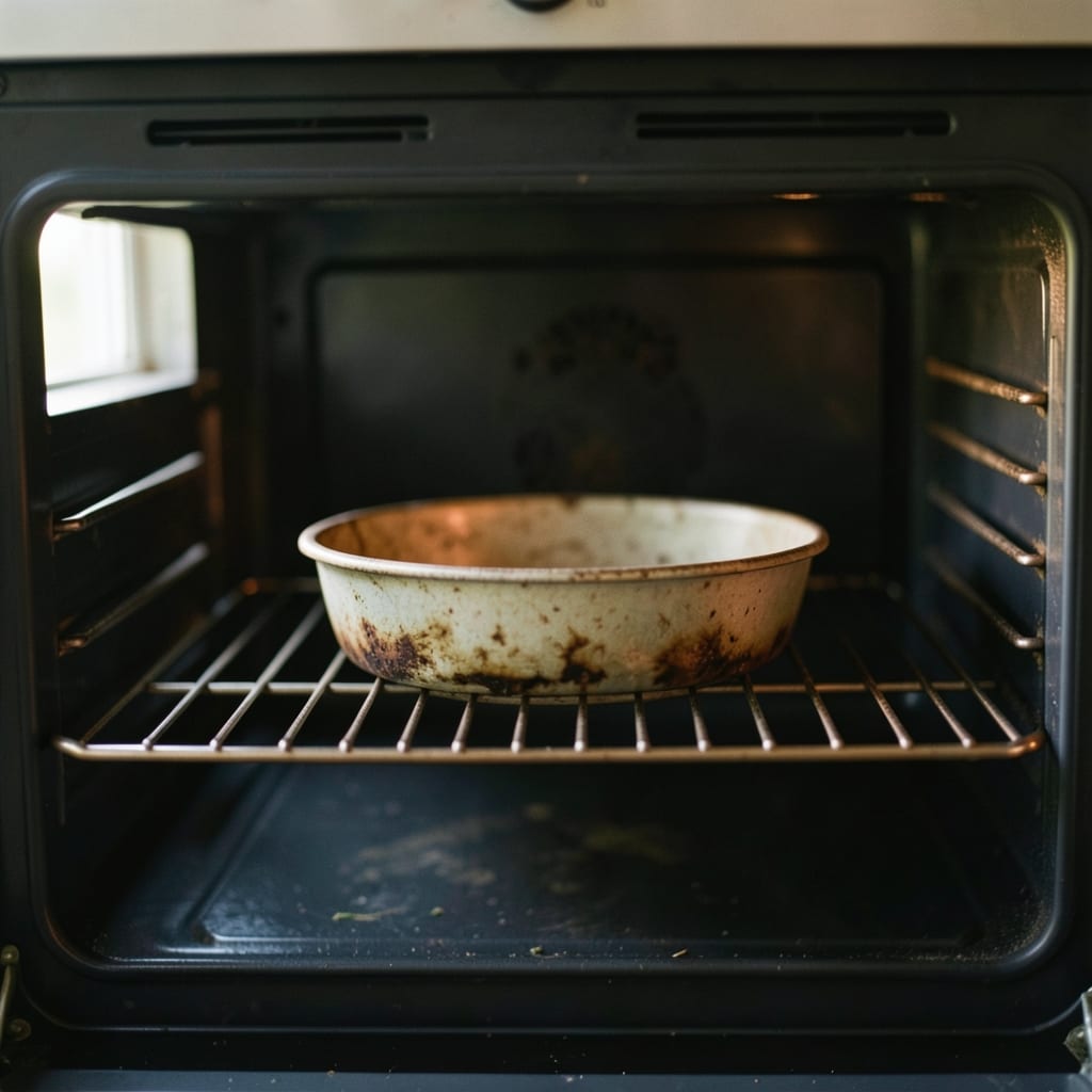 An ordinary home oven with one tin in it