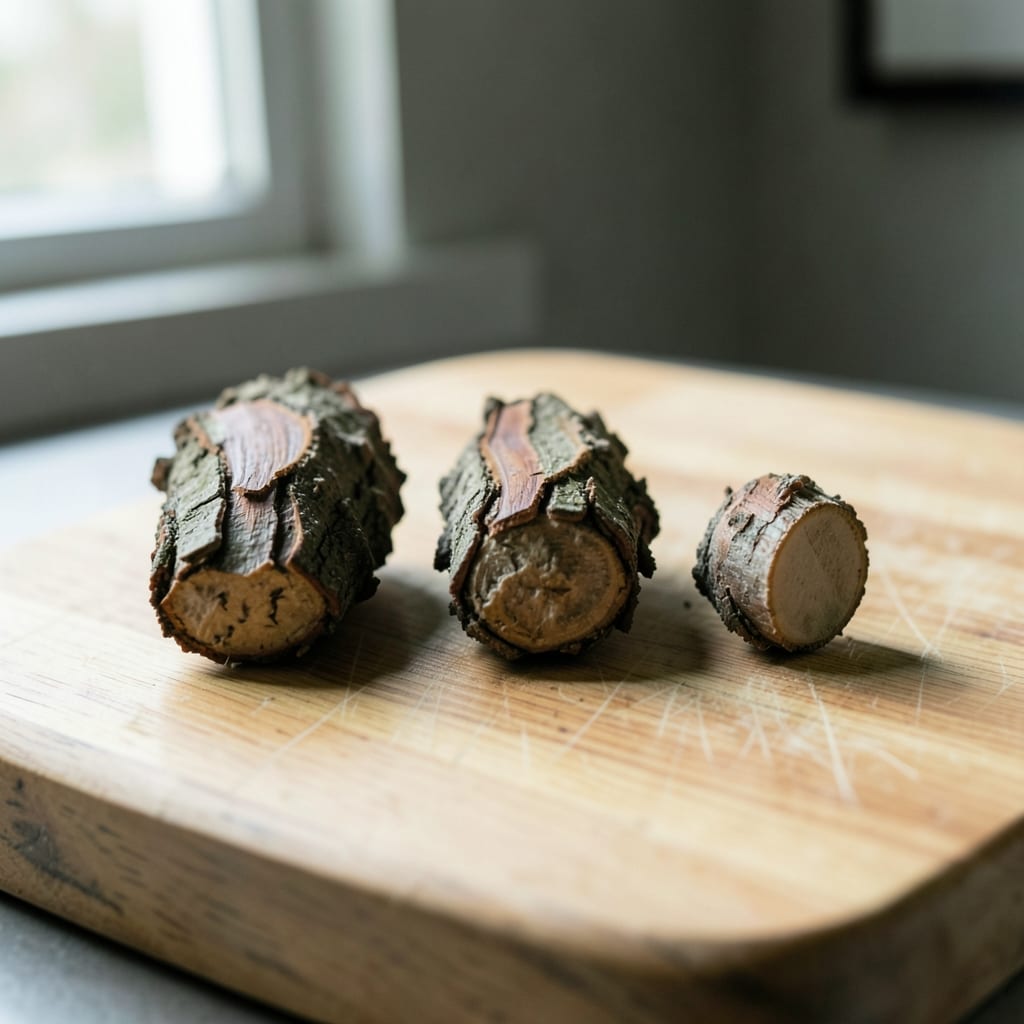 Three chops of different thickness, ready to be tested